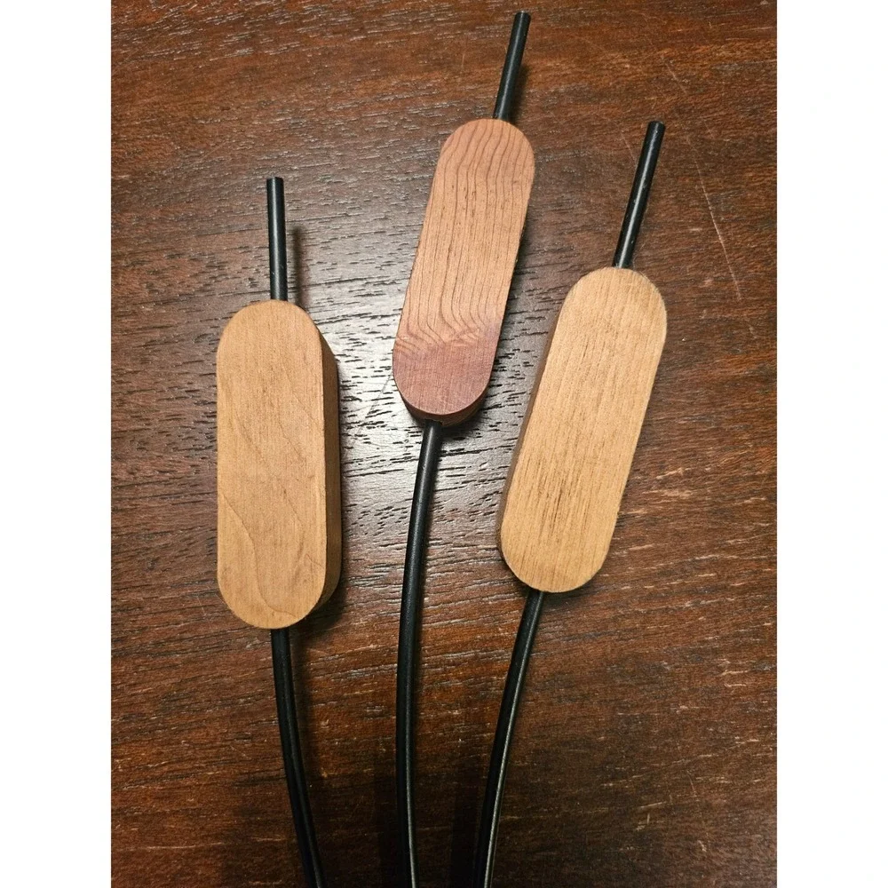Handmade Wooden Cattail Floral Picks Set of 6 Brown Mid Century Modern Decor